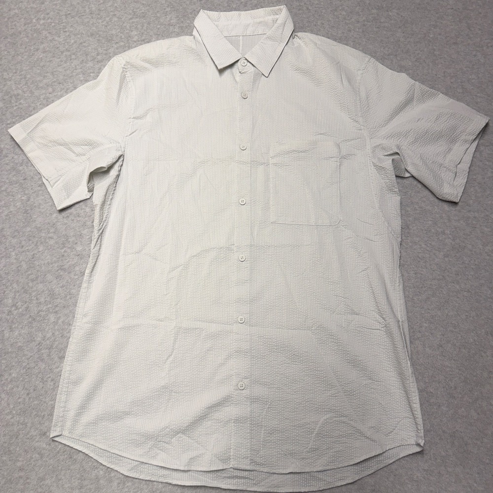 Lululemon Shirt Mens Large Gray Short Sleeve Button Up Lightweight Seersucker
